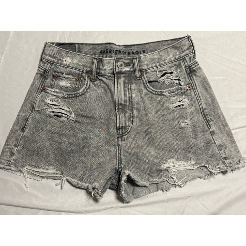 American Eagle Gray Super High-Rise Festival Denim Short Womens Size 4